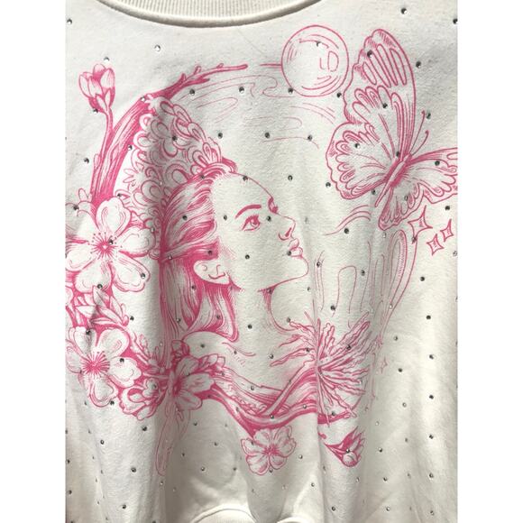 Wicked Katie Kime Graphic Sweatshirt Rhinestone Witch Cream Small S - Picture 2 of 6